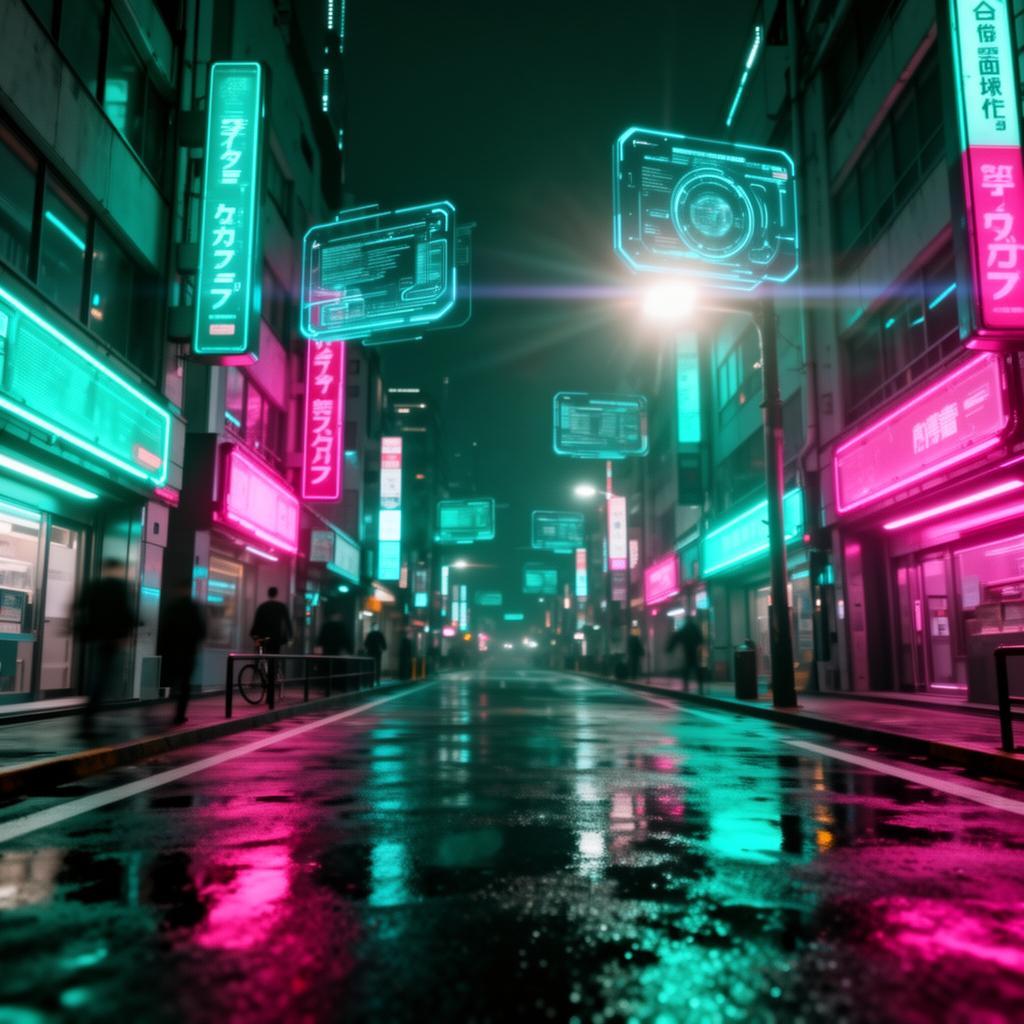 Cinematic neon city street, original frame